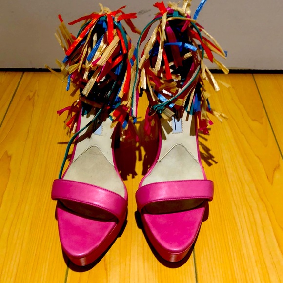 Brian Atwood Mojito Leather and Raffia Woven High Heel Shoes size 36.5 - Picture 6 of 16